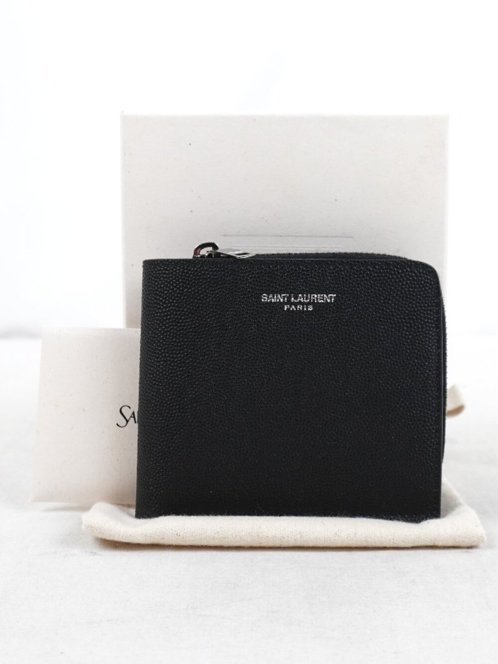 Saint Laurent East/West Zip-Around Wallet In Black Grain de Poudre Leather - NWT